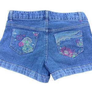 Paris Blues Girls' Floral Embroidered Denim Jean Shorts Size 14 kids Y2k